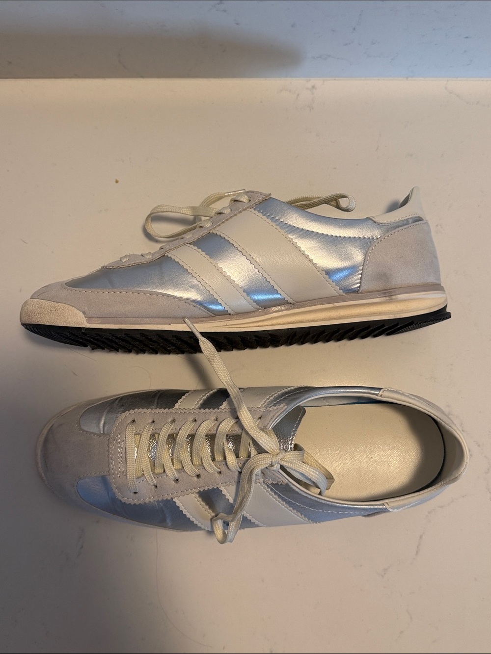 Madden Girl Silver and White Retro Lace-Up Sneakers